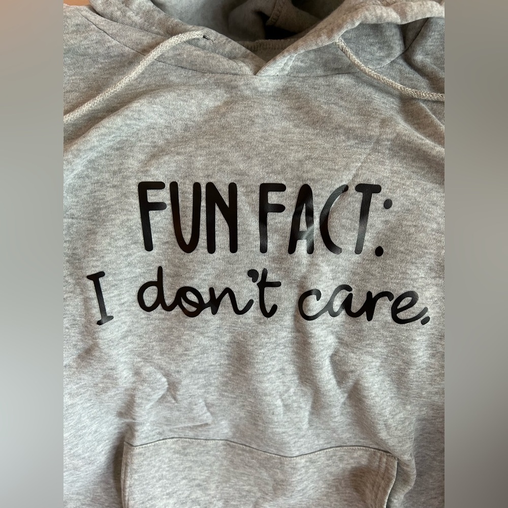 Fun Fact I Don't Care Women’s Gray Sweatshirt Hoodie Gift Sz: Large - Picture 4 of 6